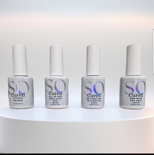 All four, primer, base coat, builder gel, top coat